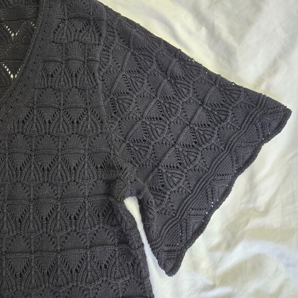 Style & Co Women Boho Whimsigoth Flare Sleeve  Open Knit Crochet Cardigan Top XL - Picture 2 of 9